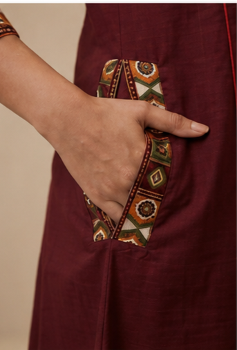 Women's Maroon Printed Cotton Blend Kurta Pant Dupatta Set | 3 Piece Ethnic Suit