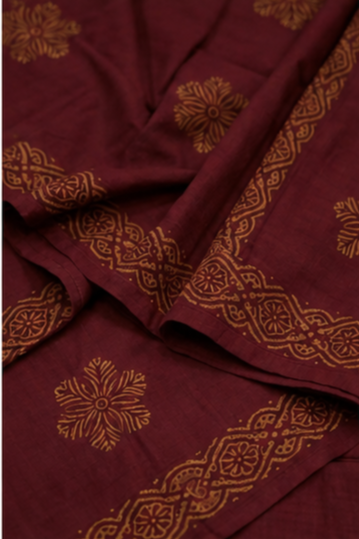 Women's Maroon Printed Cotton Blend Kurta Pant Dupatta Set | 3 Piece Ethnic Suit